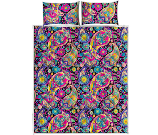 Bohemian Paisley Pattern Print Quilt Bed Set
