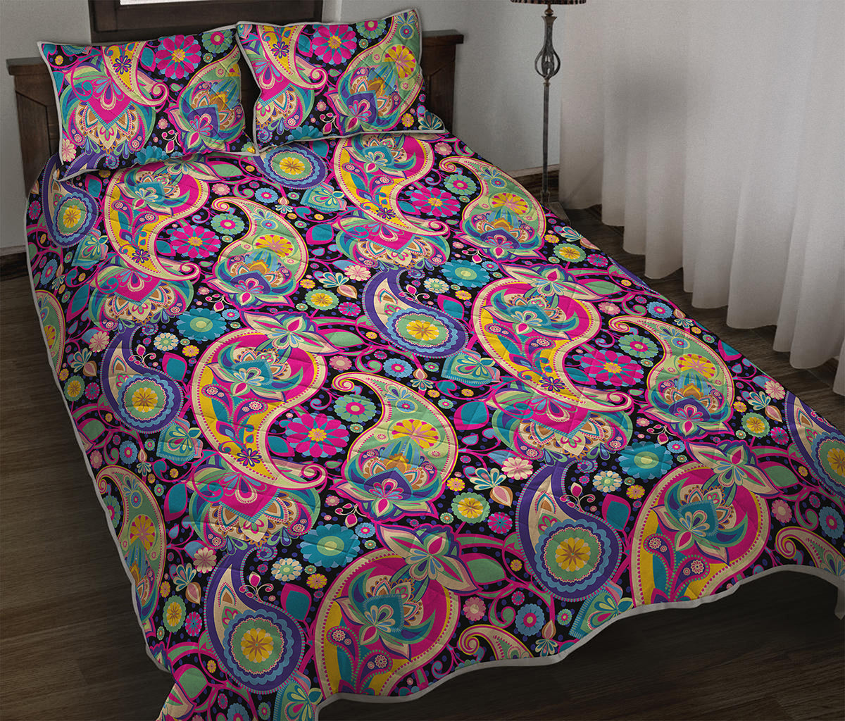 Bohemian Paisley Pattern Print Quilt Bed Set