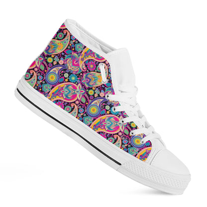 Bohemian Paisley Pattern Print White High Top Shoes