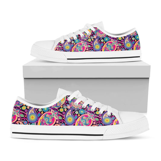 Bohemian Paisley Pattern Print White Low Top Shoes