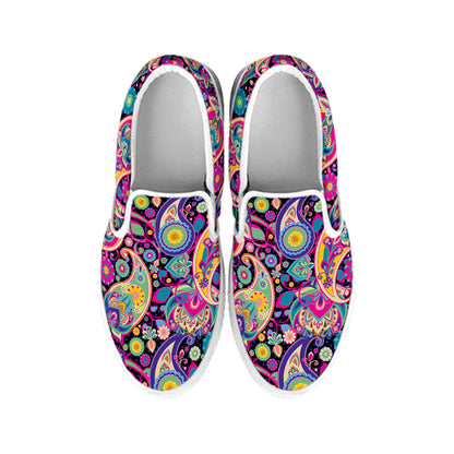 Bohemian Paisley Pattern Print White Slip On Shoes