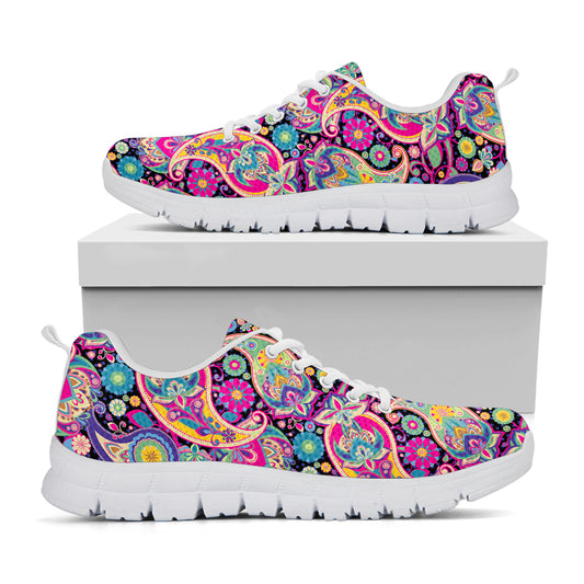 Bohemian Paisley Pattern Print White Sneakers