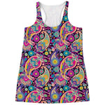 Bohemian Paisley Pattern Print Women's Racerback Tank Top