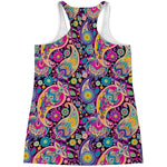 Bohemian Paisley Pattern Print Women's Racerback Tank Top