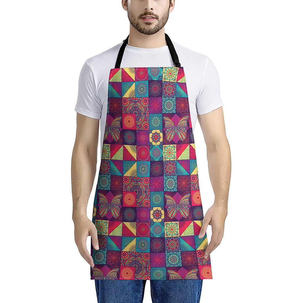 Bohemian Patchwork Pattern Print Apron