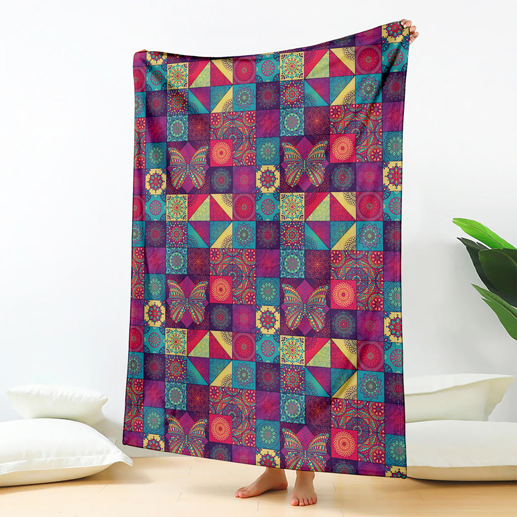 Bohemian Patchwork Pattern Print Blanket