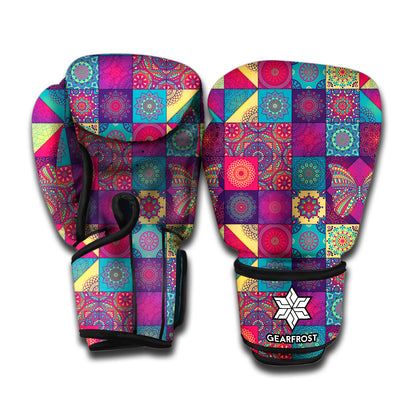 Bohemian Patchwork Pattern Print Boxing Gloves