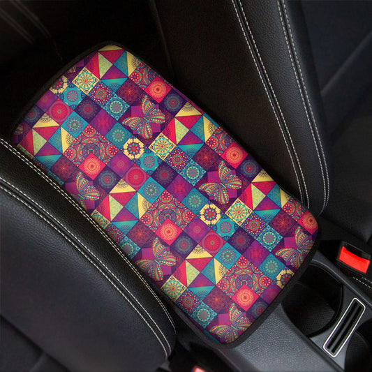 Bohemian Patchwork Pattern Print Car Center Console Cover