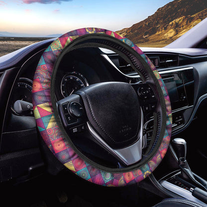 Bohemian Patchwork Pattern Print Car Steering Wheel Cover