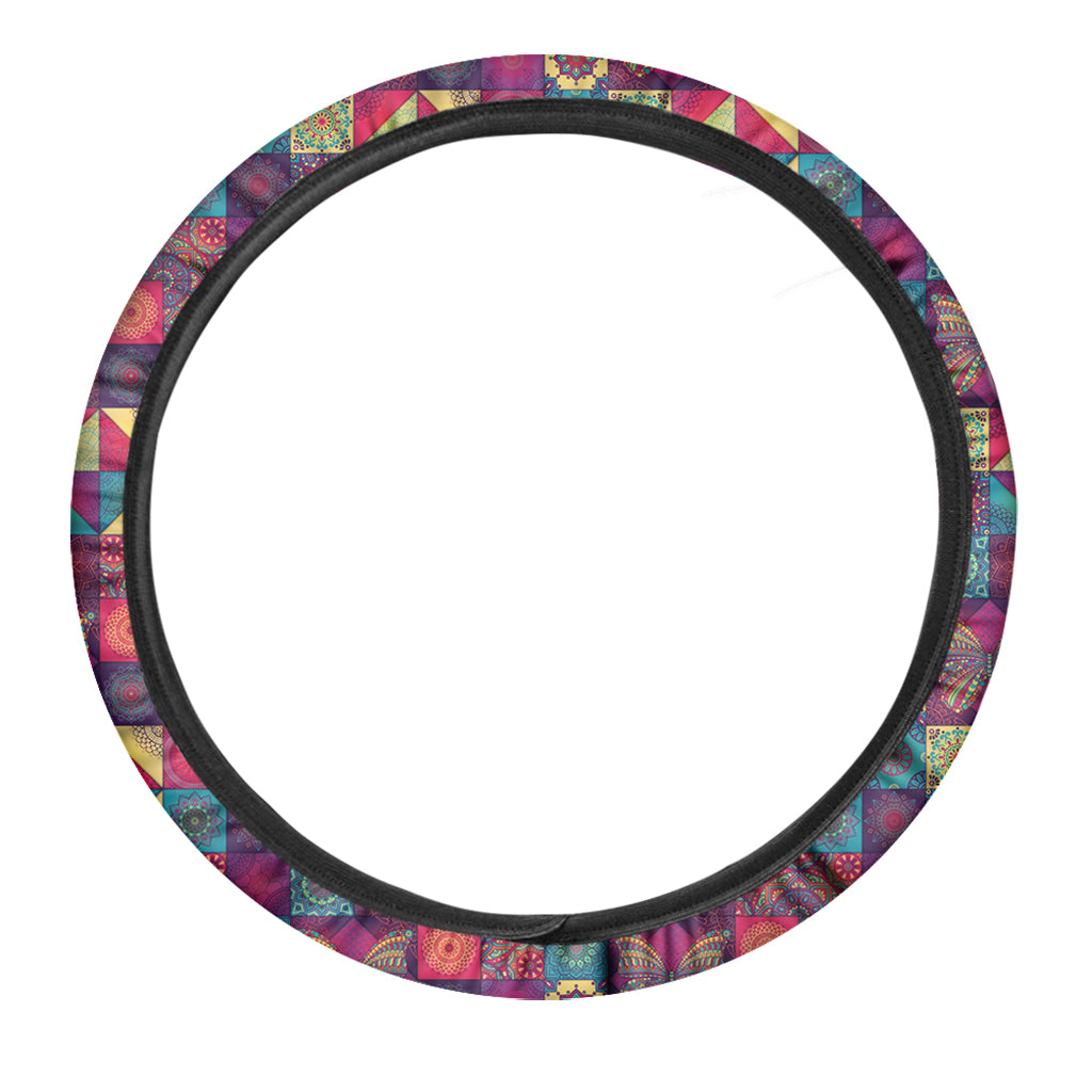 Bohemian Patchwork Pattern Print Car Steering Wheel Cover