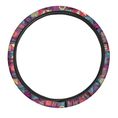 Bohemian Patchwork Pattern Print Car Steering Wheel Cover