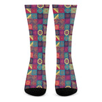 Bohemian Patchwork Pattern Print Crew Socks