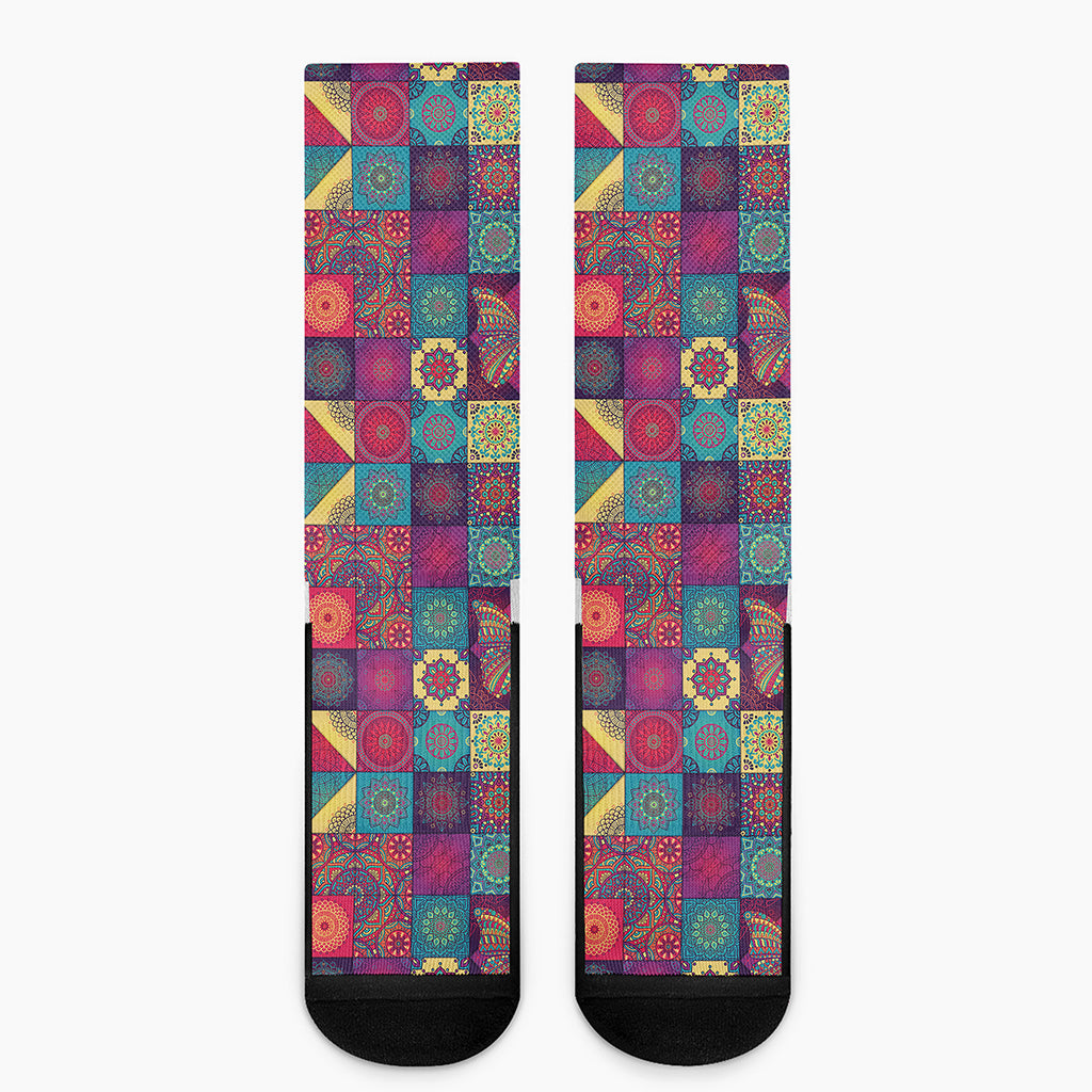 Bohemian Patchwork Pattern Print Crew Socks