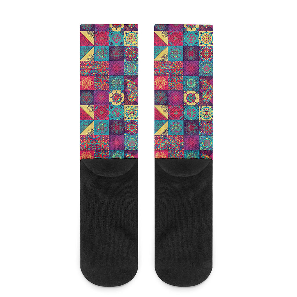 Bohemian Patchwork Pattern Print Crew Socks