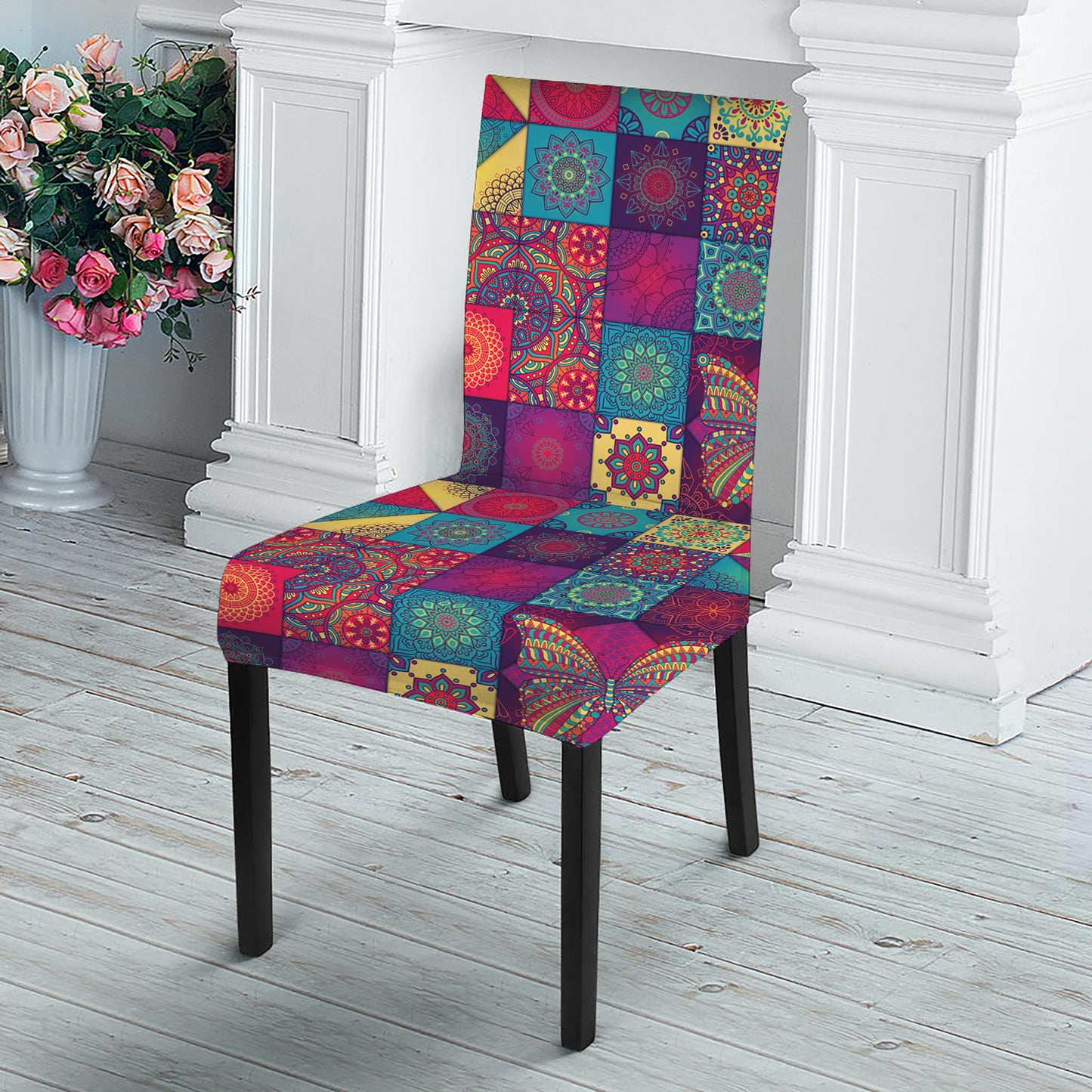 Bohemian Patchwork Pattern Print Dining Chair Slipcover