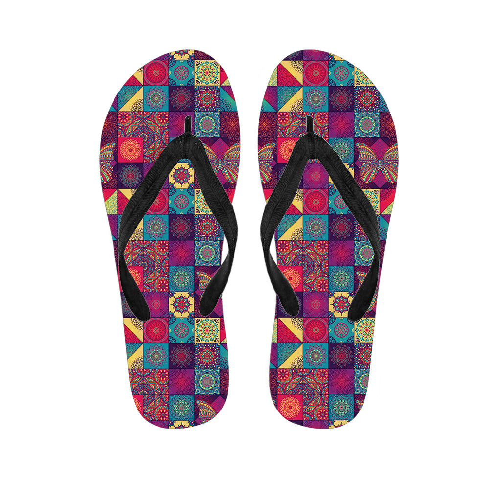 Bohemian Patchwork Pattern Print Flip Flops