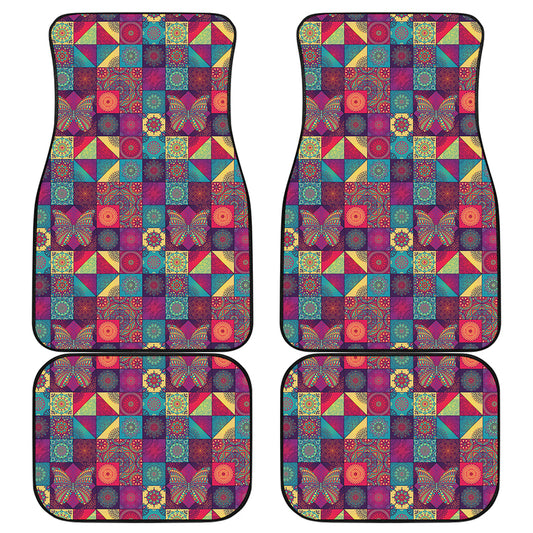 Bohemian Patchwork Pattern Print Front and Back Car Floor Mats