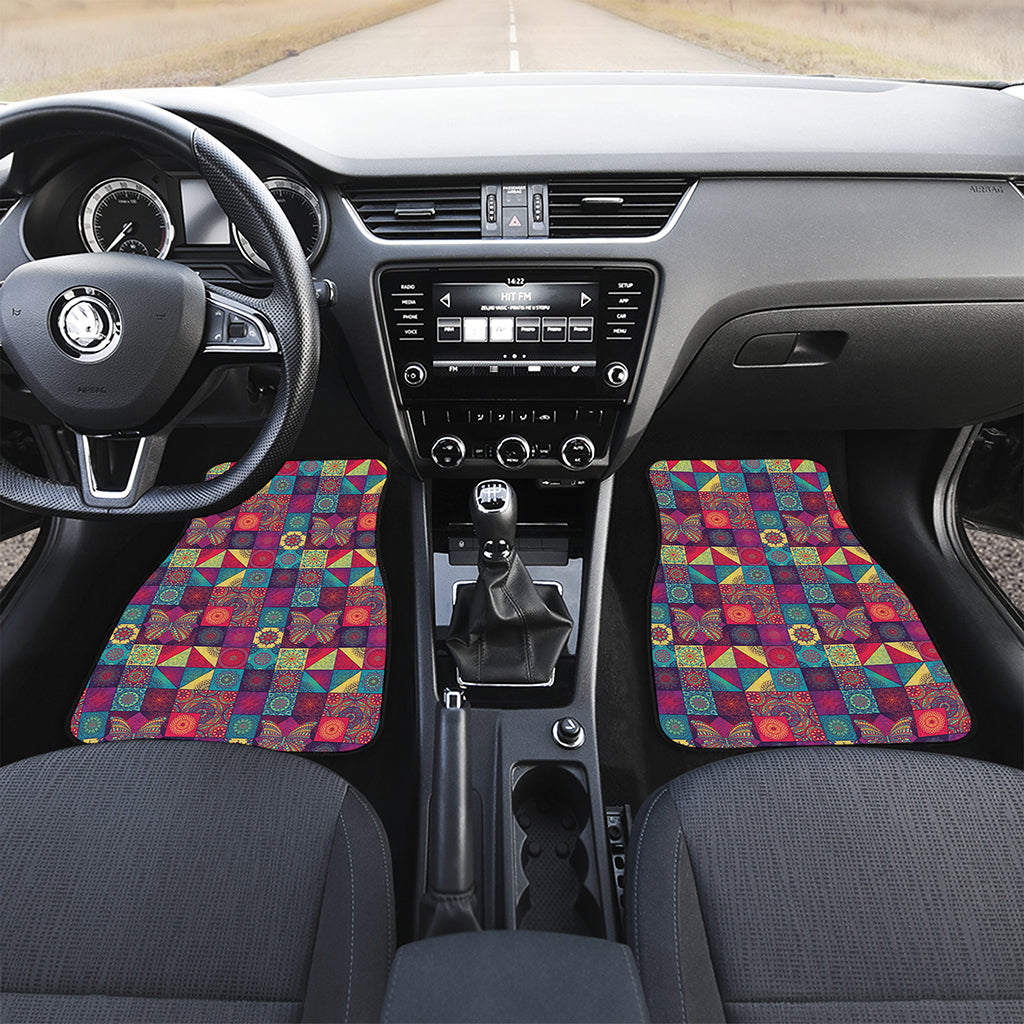 Bohemian Patchwork Pattern Print Front and Back Car Floor Mats