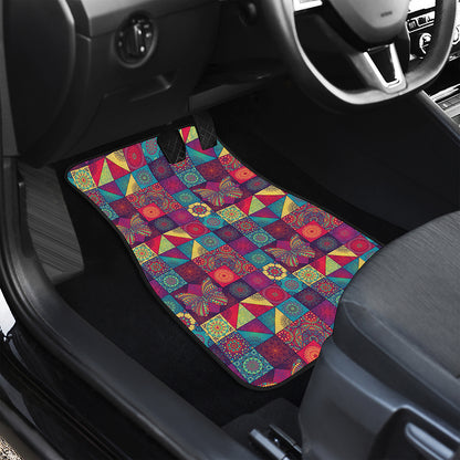Bohemian Patchwork Pattern Print Front and Back Car Floor Mats