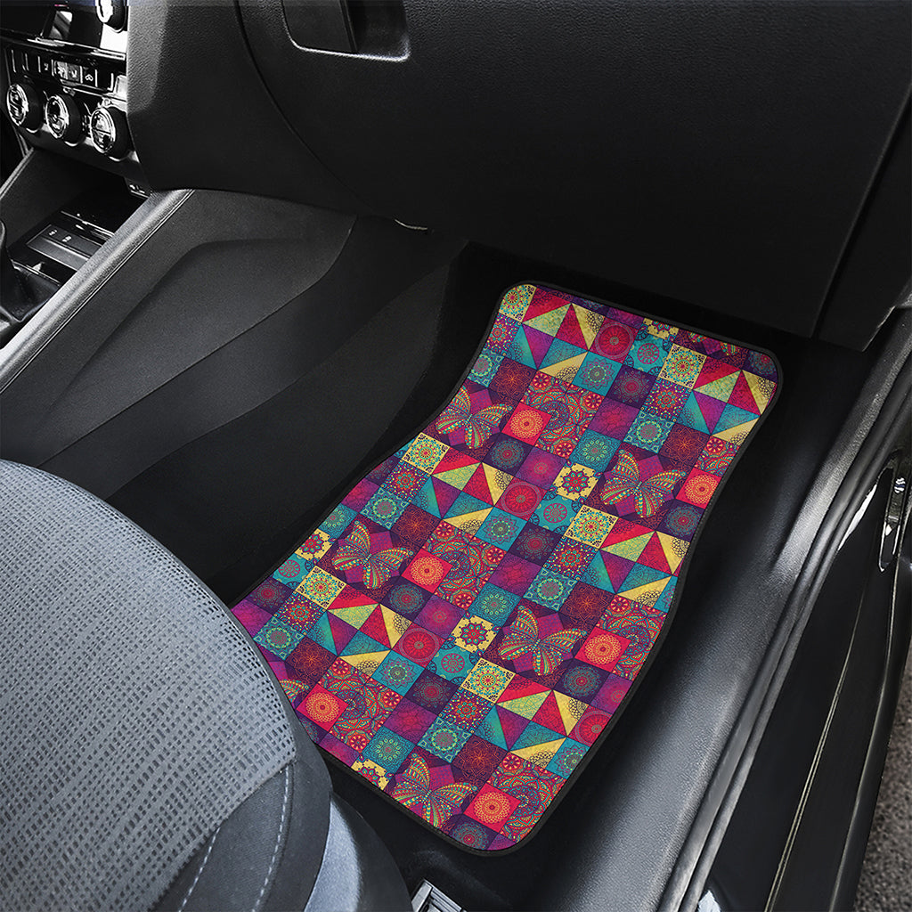 Bohemian Patchwork Pattern Print Front and Back Car Floor Mats