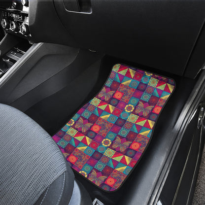 Bohemian Patchwork Pattern Print Front and Back Car Floor Mats