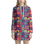 Bohemian Patchwork Pattern Print Hoodie Dress