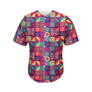 Bohemian Patchwork Pattern Print Men's Baseball Jersey