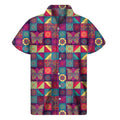 Bohemian Patchwork Pattern Print Men's Short Sleeve Shirt