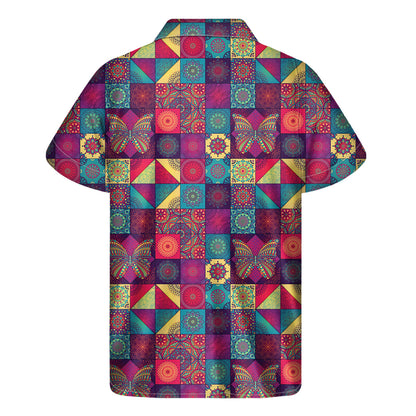 Bohemian Patchwork Pattern Print Men's Short Sleeve Shirt