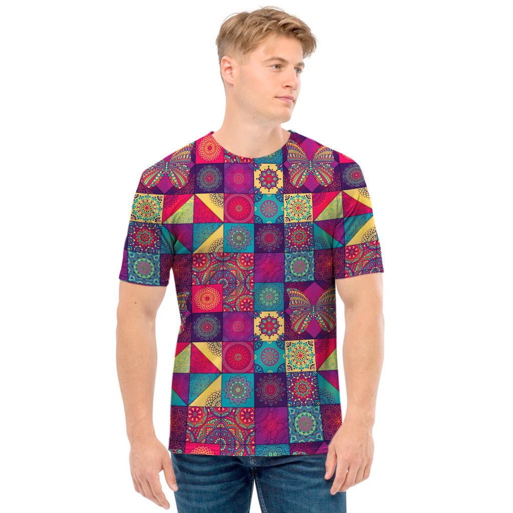 Bohemian Patchwork Pattern Print Men's T-Shirt