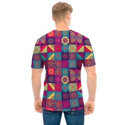 Bohemian Patchwork Pattern Print Men's T-Shirt