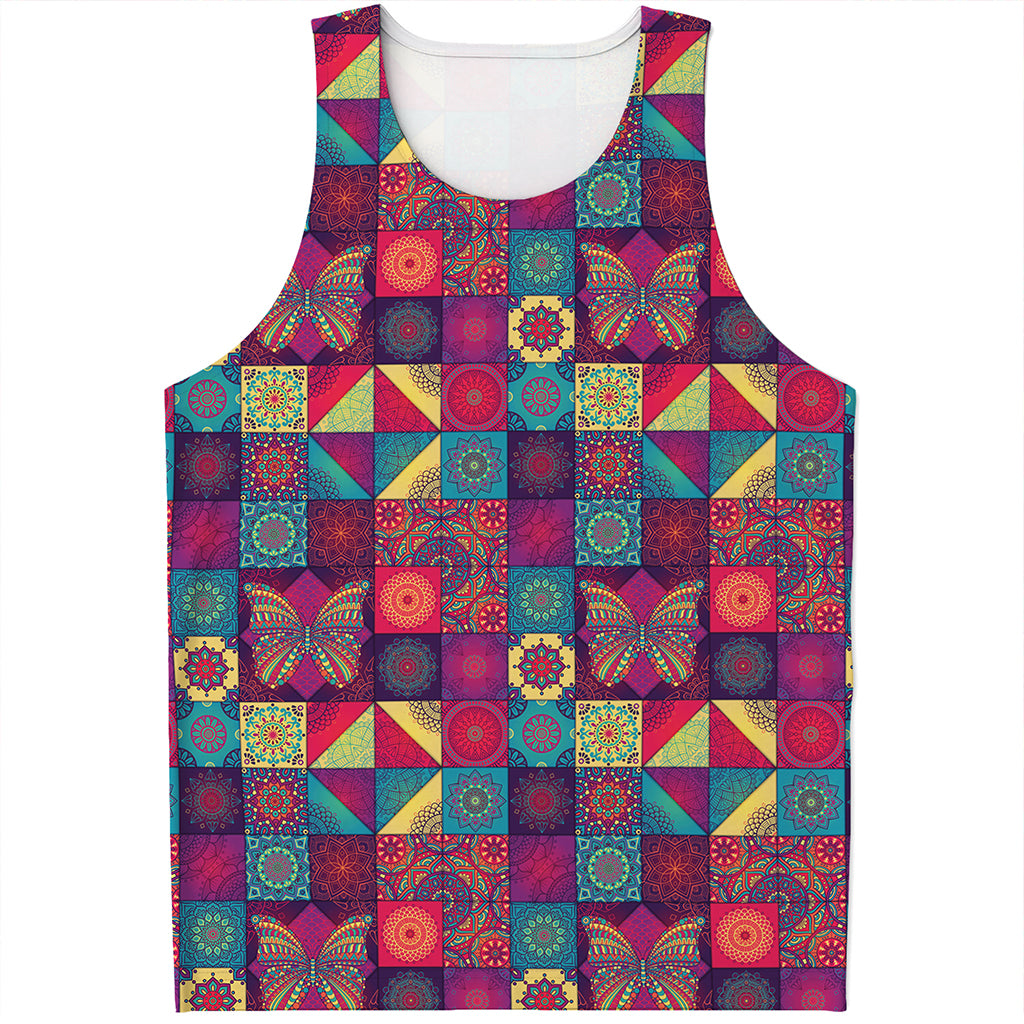 Bohemian Patchwork Pattern Print Men's Tank Top