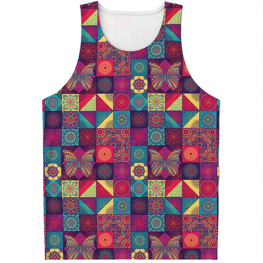 Bohemian Patchwork Pattern Print Men's Tank Top