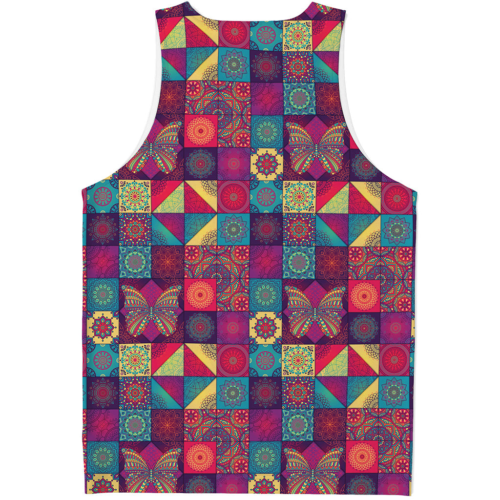 Bohemian Patchwork Pattern Print Men's Tank Top