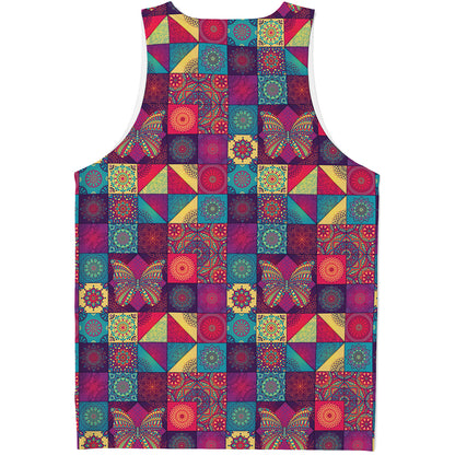 Bohemian Patchwork Pattern Print Men's Tank Top