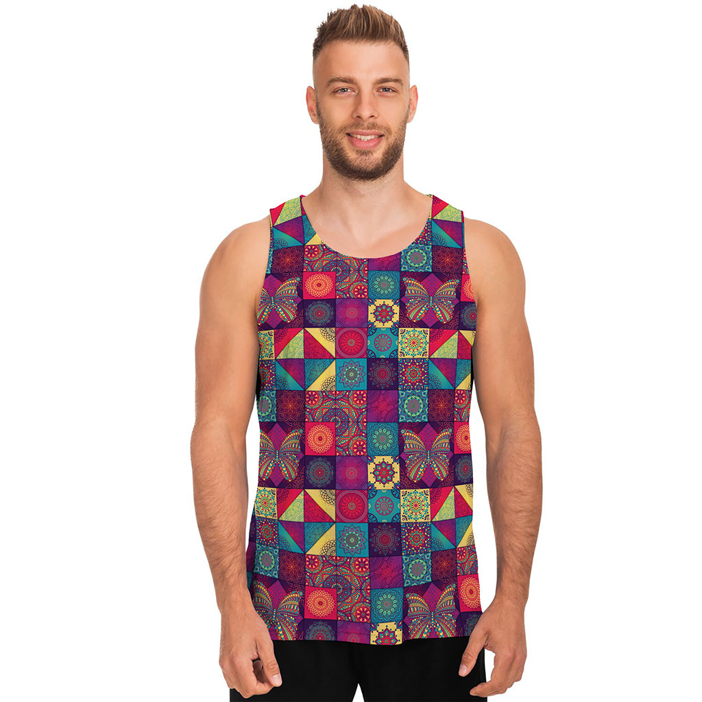 Bohemian Patchwork Pattern Print Men's Tank Top