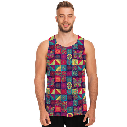 Bohemian Patchwork Pattern Print Men's Tank Top