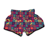 Bohemian Patchwork Pattern Print Muay Thai Boxing Shorts