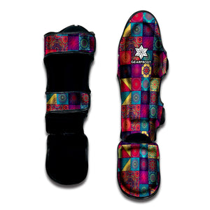 Bohemian Patchwork Pattern Print Muay Thai Shin Guard