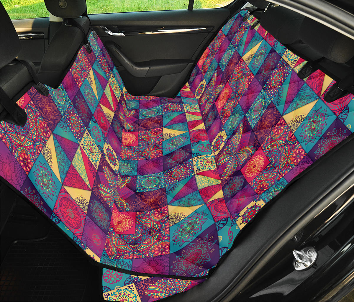 Bohemian Patchwork Pattern Print Pet Car Back Seat Cover