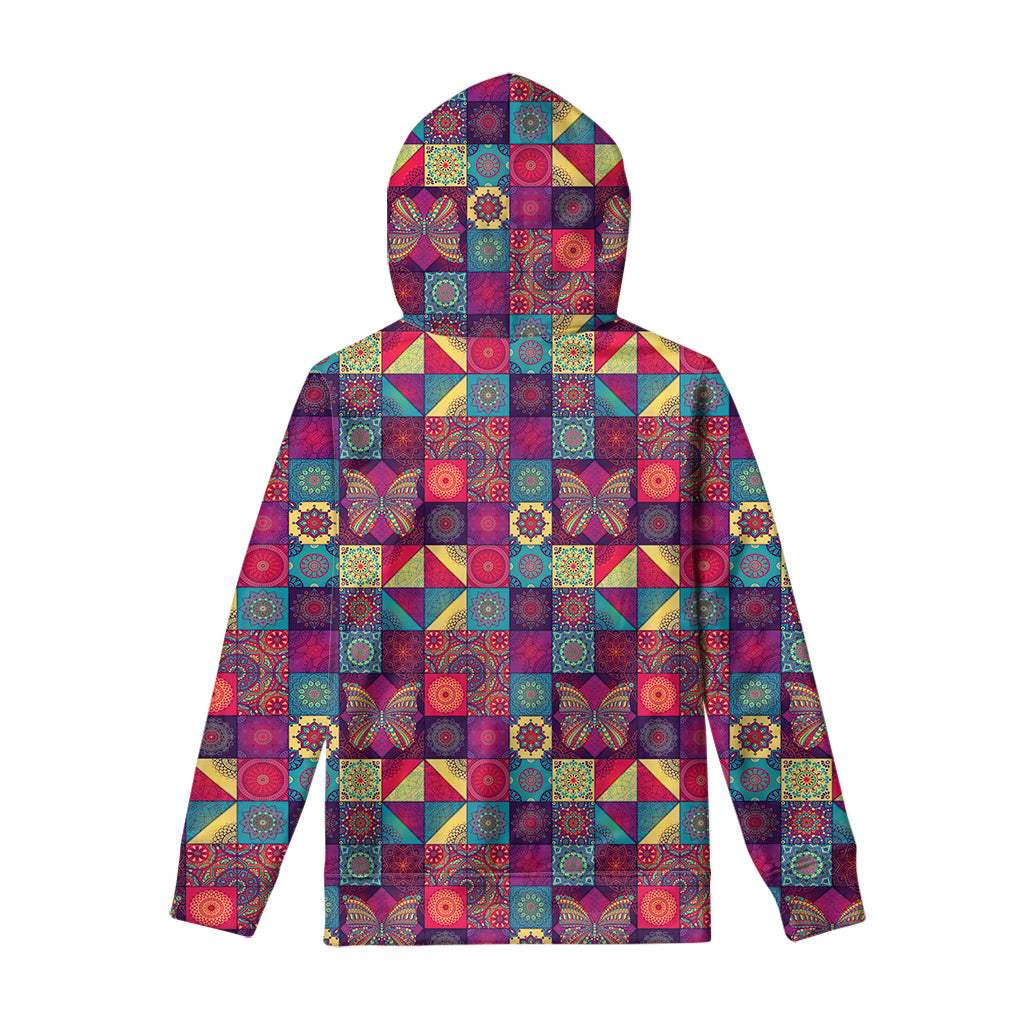 Bohemian Patchwork Pattern Print Pullover Hoodie