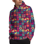 Bohemian Patchwork Pattern Print Pullover Hoodie