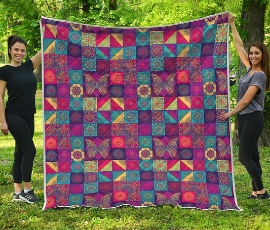 Bohemian Patchwork Pattern Print Quilt