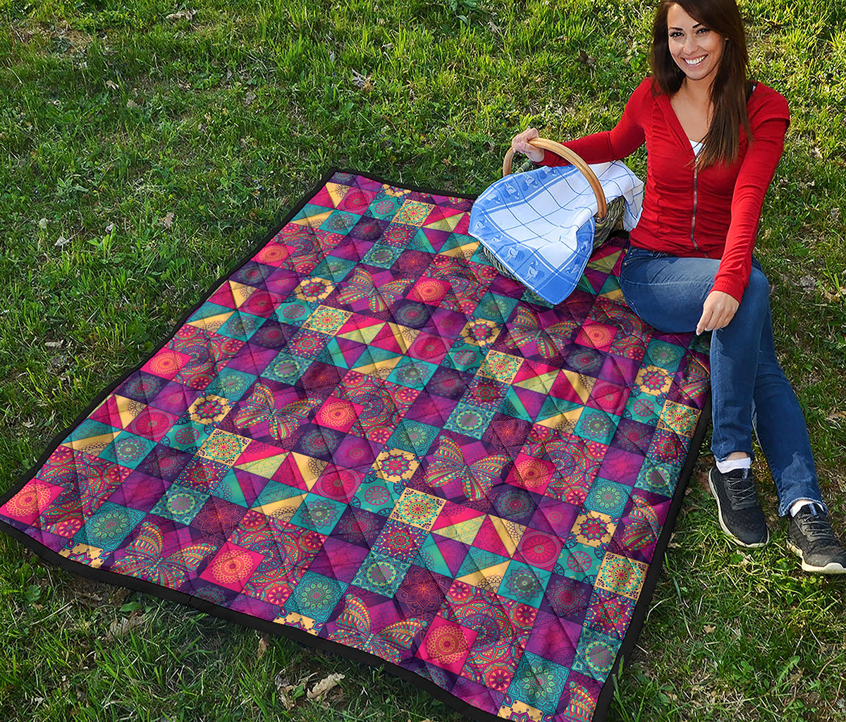 Bohemian Patchwork Pattern Print Quilt