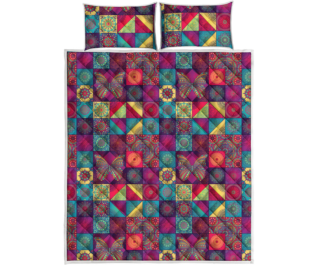 Bohemian Patchwork Pattern Print Quilt Bed Set