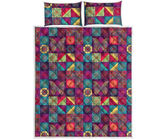 Bohemian Patchwork Pattern Print Quilt Bed Set