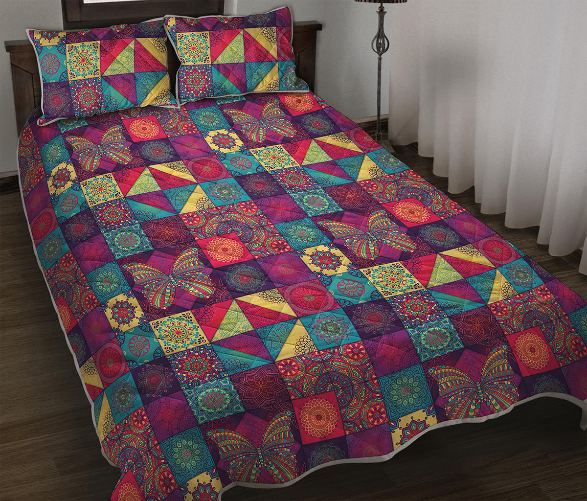 Bohemian Patchwork Pattern Print Quilt Bed Set