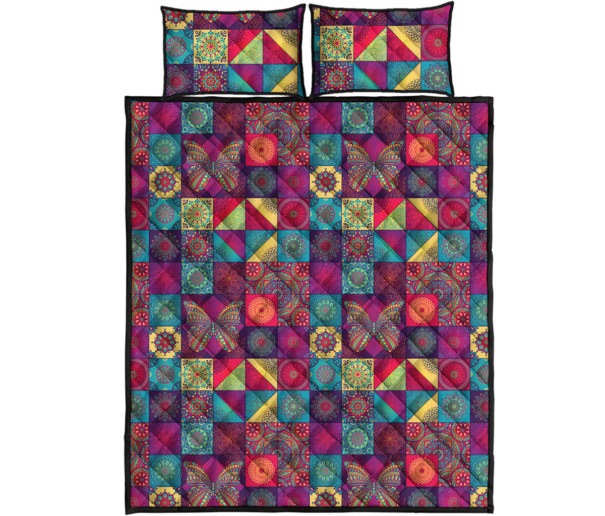 Bohemian Patchwork Pattern Print Quilt Bed Set