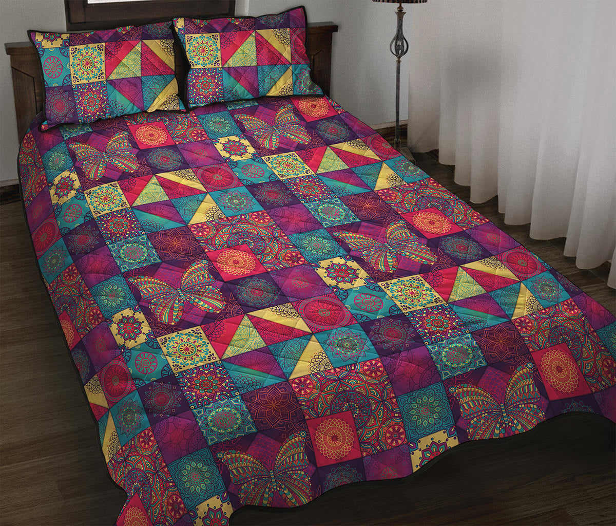 Bohemian Patchwork Pattern Print Quilt Bed Set