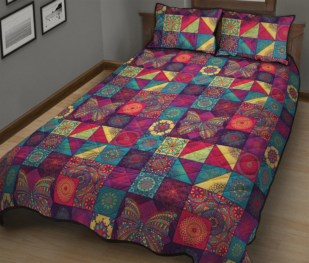 Bohemian Patchwork Pattern Print Quilt Bed Set